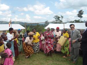 Villagers dancing to welcome the Ambassador in Rwenyange